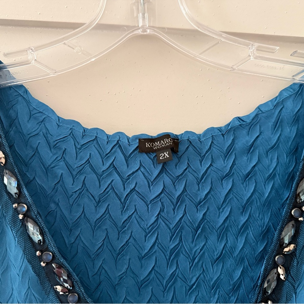 Komarov Teal Textured V-Neck Dress